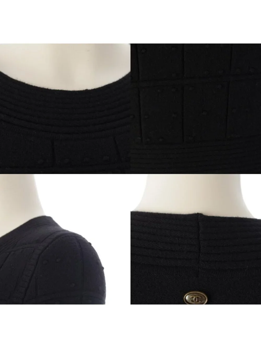 Chanel Viscose Cashmere Armor Design Crew Neck Knit Dress Black 34